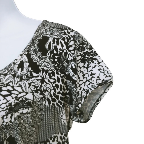 Clientele Babydoll Style Top  Black/White Floral M - Picture 3 of 8